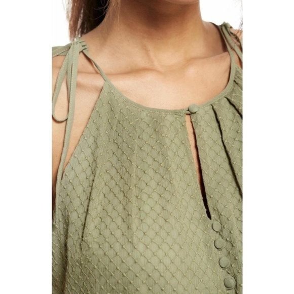 Gal Meets Glam Lenore Shirred Neck A-Line Sleeveless Midi Dress Moss Green - Picture 3 of 11